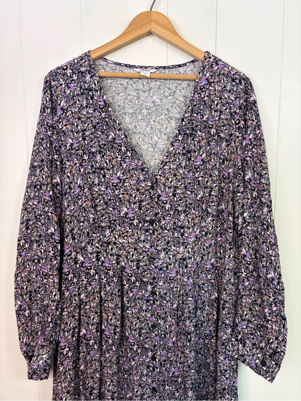 Penningtons 1X Floral Fit & Flare Dress Long Sleeve V Neck A-Line Wedding Guest - Picture 3 of 11